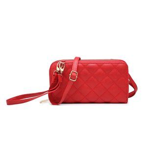 Quilted Double Zip Crossbody Wallet Wristlet